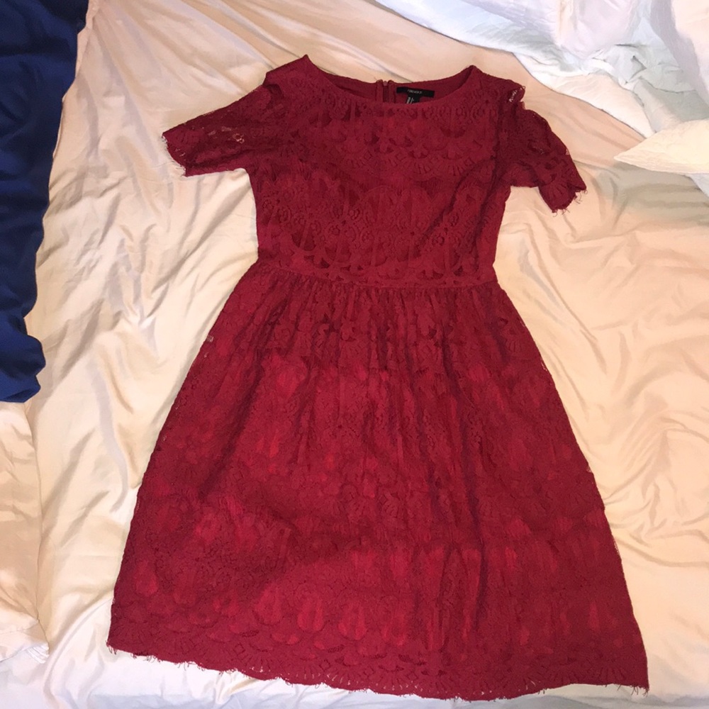 Forever 21- knee length, red, lace, dress